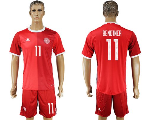 Danmark #11 Bendtner Red Home Soccer Country Jersey - Click Image to Close